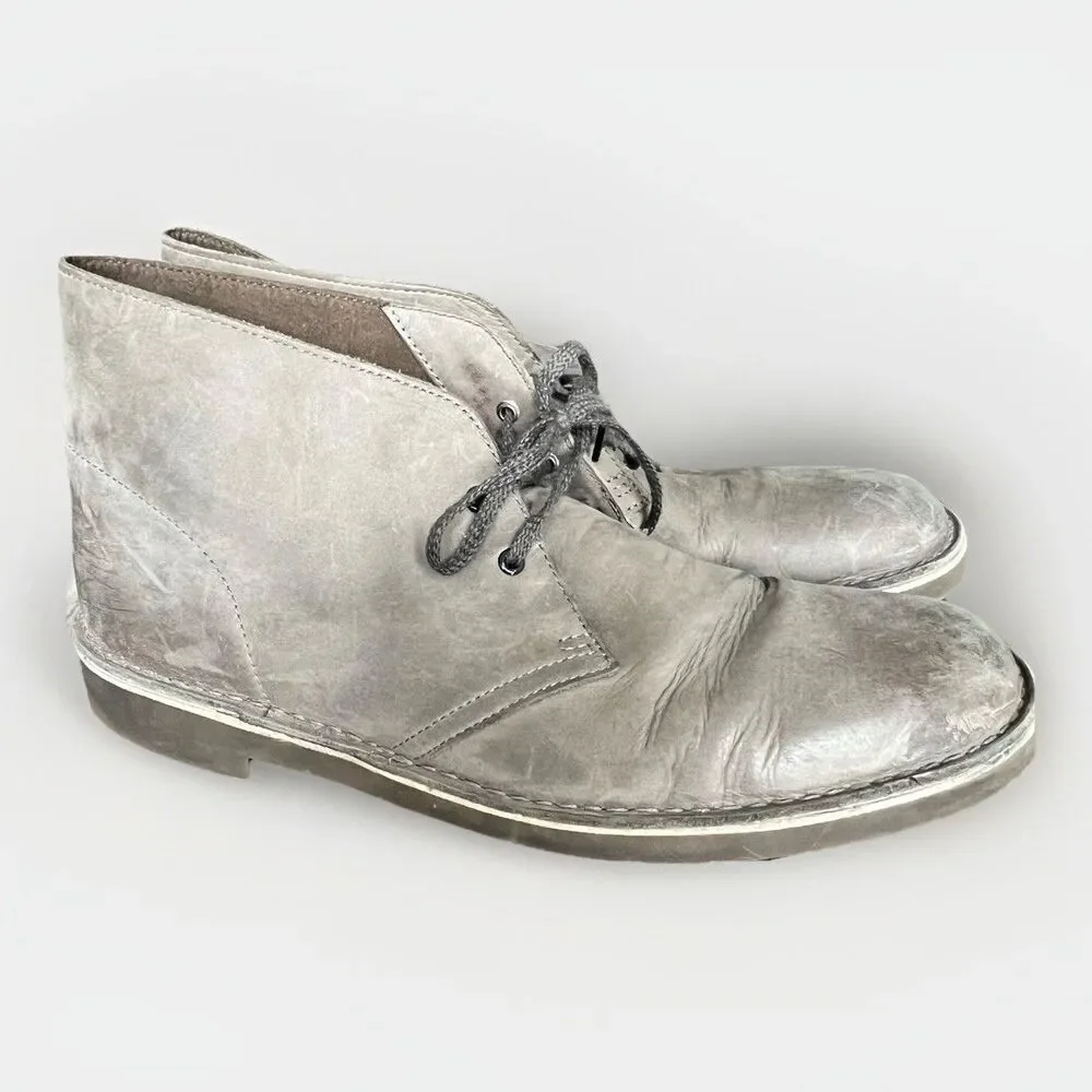 CLARKS Men's Bushacre Leather Gray Chukka Boots 11.5‎
